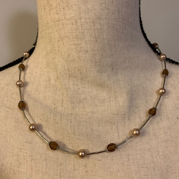 Lia Sophia Necklace Silver Brown Beads - Picture 4 of 4